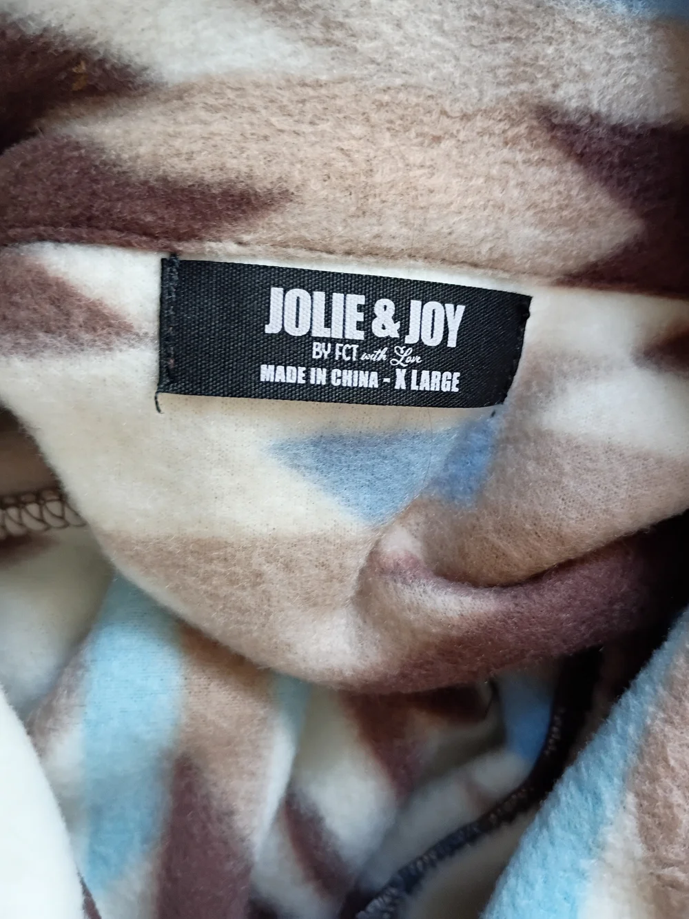 Fringed Fleece Blanket Aztec Print Shacket Jacket in Brown & Light Blue